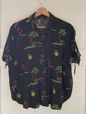 Tropical Summer Button-Up Dress Shirt Women’s Plus Size 2X